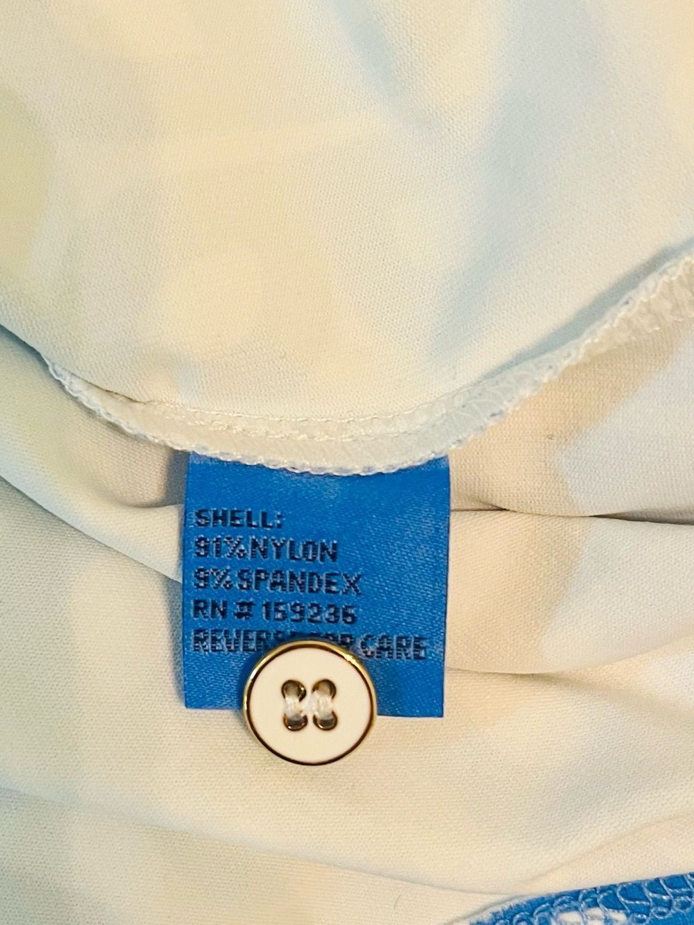J.McLaughlin Blue & White Geometric Print Button Front Blouse - Picture 12 of 12
